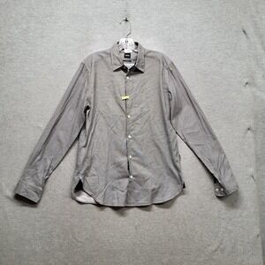 BOSS Men Button Up Shirt S Black Geometric Long Sleeve Regular Fit